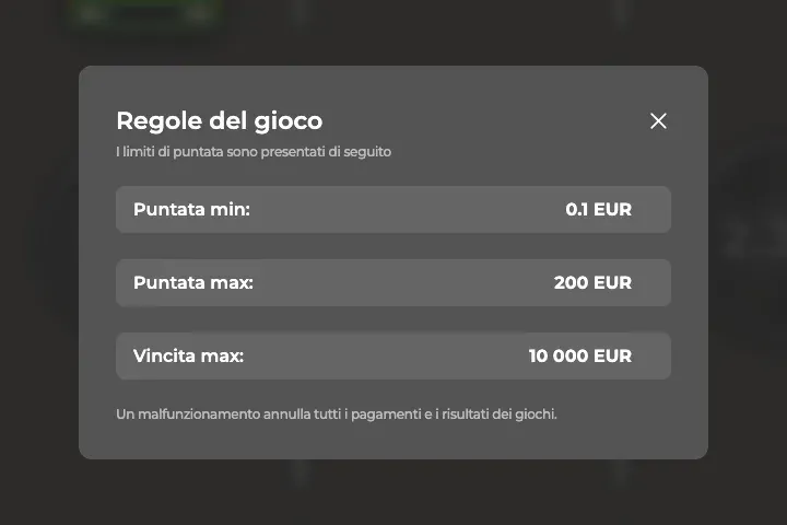 La finestra Regole del gioco di Chicken Road 2: puntata minima 0,1 EUR, puntata massima 200 EUR, vincita massima 10.000 EUR
